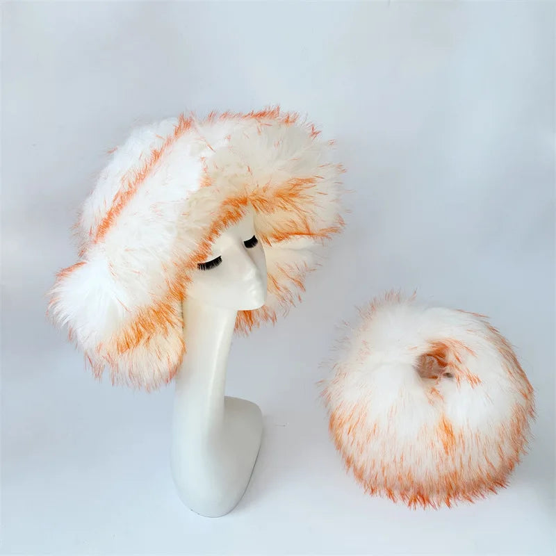 Y2k Hot Girls Small Half Moon Bag Set Women Luxury Furry Wrist Handbag Gothic Punk Faux Raccoon Fur Clutch Purses Bags With Hat
