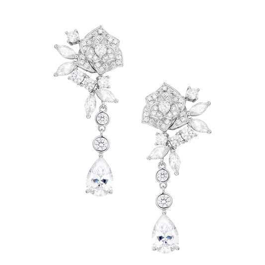 Manufacturer Spot Wholesale and Retail Elegant Female Jewelry Classic Fashion Rose Drop Zircon Long Earrings