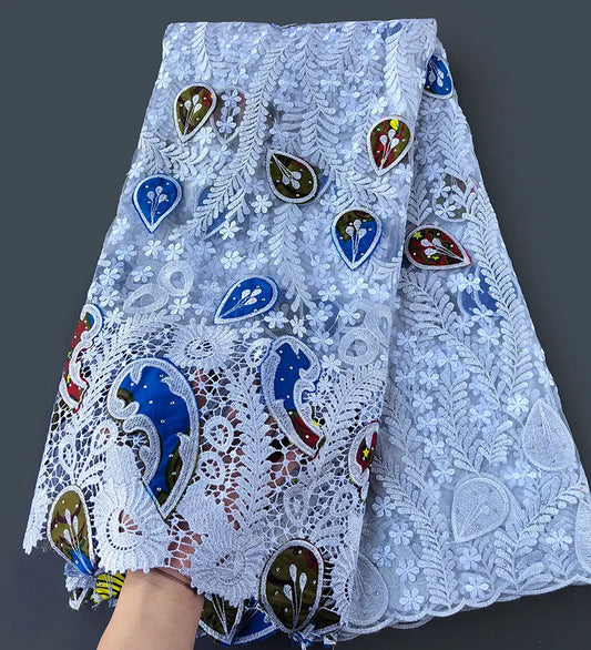 Genuine Wax embroidery African french lace tulle fabric Nigerian sewing cloth with guipure lace edge High quality 5 yards