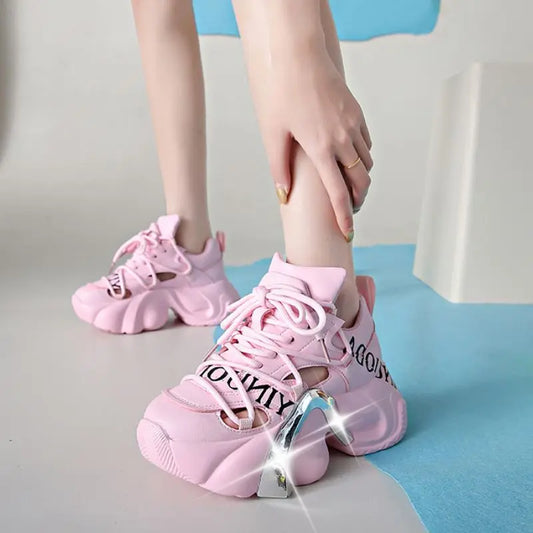 Breathable Tenis Feminino Casual Running Sports Summer Platform Thick Rubber Sole Shoe Pink Sneakers for Women