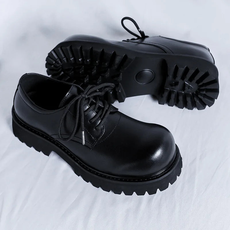 Gentlemen Round Toe Lace-ups Thick Sole Classy Design Microfiber Leather Shoes Men Oxfords Dress Shoes