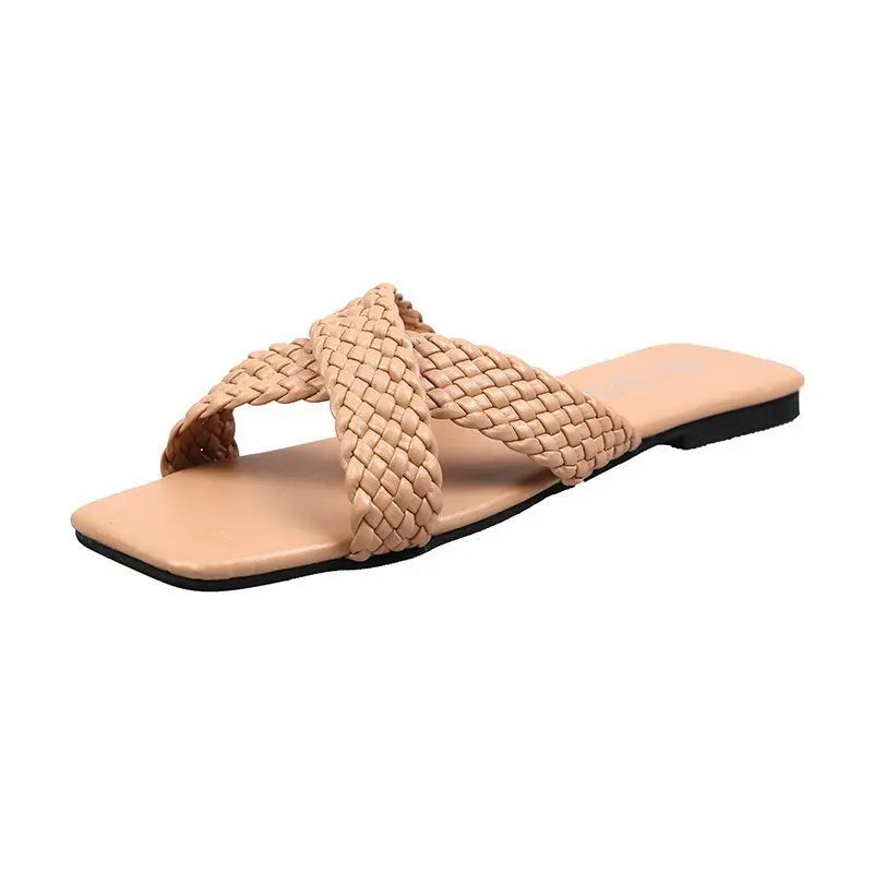 Women's Summer Outdoor slippers New Fashion Korean Style Woven Cross Flat-soled Sandals Wholesale