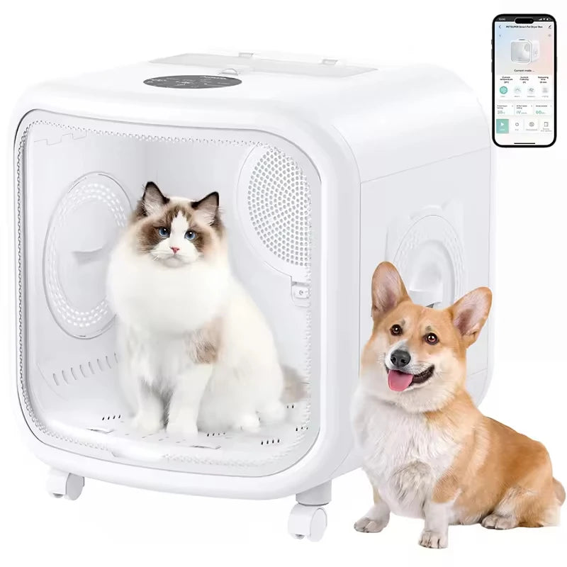 Automatic Pet Hair Dryer Box 70L Ultra Quiet 360° Efficient Cat Hair Blowing Drying Box with Time Smart Temperature App Control