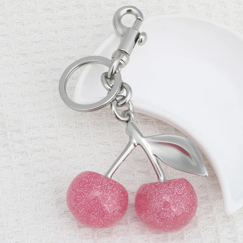Cherry Bag Charm Fashion Accessories Golden Key Chain Glitter Resin Purse Charm for Bags