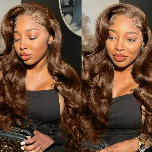 Raw Indian Hair Chocolate Brown Body Wave Colored HD Lace Front Human Hair Wig for Women Preplucked 13X6 Lace Frontal Wigs