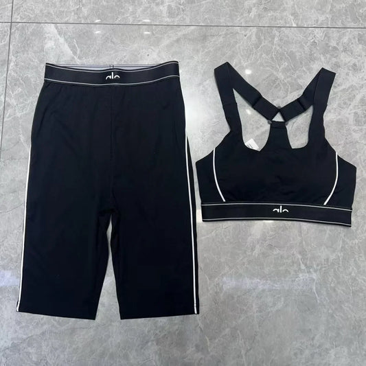 Women's High-Waisted Hip-Lifting Sports Set, Solid Pattern Sports Set,Fitted Yoga Set