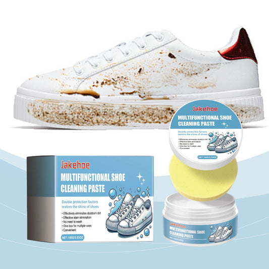 Jakehoe Small White Sneakers Multi-Functional No-Wash Upper Cleaning Cream Removes Stains with Yellow Edge Shoe Care Kit