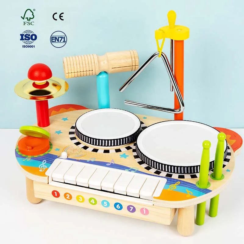 Montessori Toy Wooden Multifunctional Drum Set Toy for Kids Children's Musical Enlightenment Educational Percussion Toy