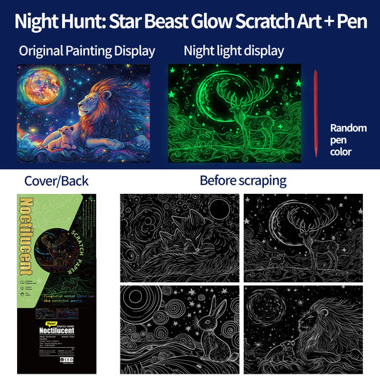 New Design Luminous Adults Scratch Painting Lion Rabbit Fox Starry Sky Kid Scratch Book DIY Children Kid Creative