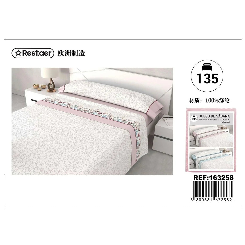 Petra Pink Printed Sheet Set 135 cm Soft Breathable Bed Linen Comfortable Bedding for Single Bed Home Textiles