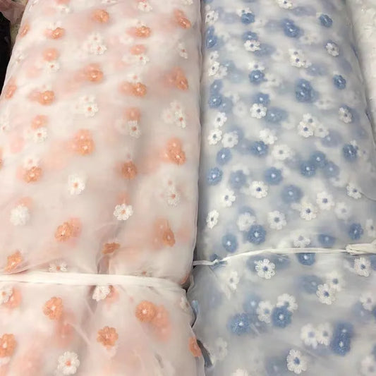 Width 130 cm Embroidery Organza Fabric 3 d Colorful Flowers Mesh Net Voile Tulle Lace Fabric for Dress Skirt Bags