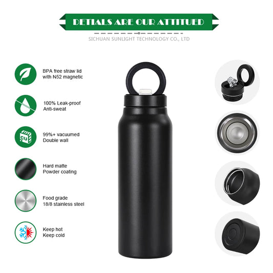 Magsafe Gym Bottle 750ml Sport Drink Bottle 24oz Double Wall Tumbler Stainless Steel Thermos Water Bottle with Magnetic Lid