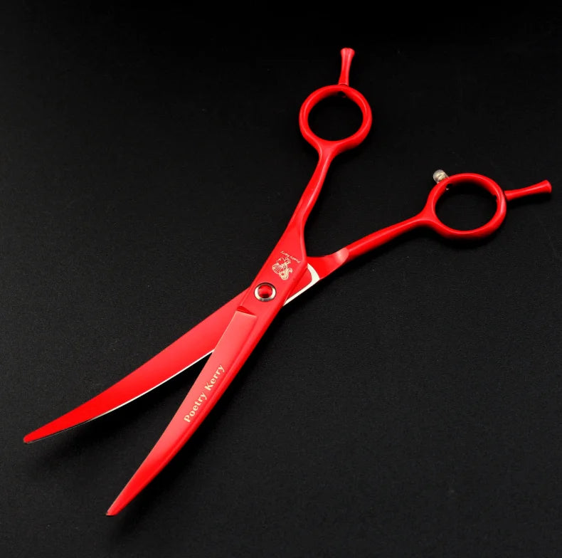 7.0 Inch Red Veterinary Animal Shaped Scissors Pet Grooming Scissors Pet Fishbone Teeth 4 Scissors Set PTS-034