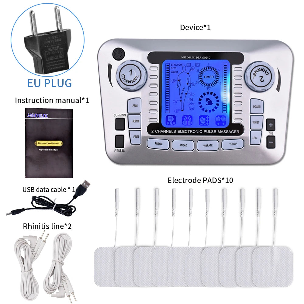 Tens Massager Ems Muscle Stimulator Acupuncture Electrical Pads Pulse Low Frequency Physiotherapy Slimming Machine Health Care