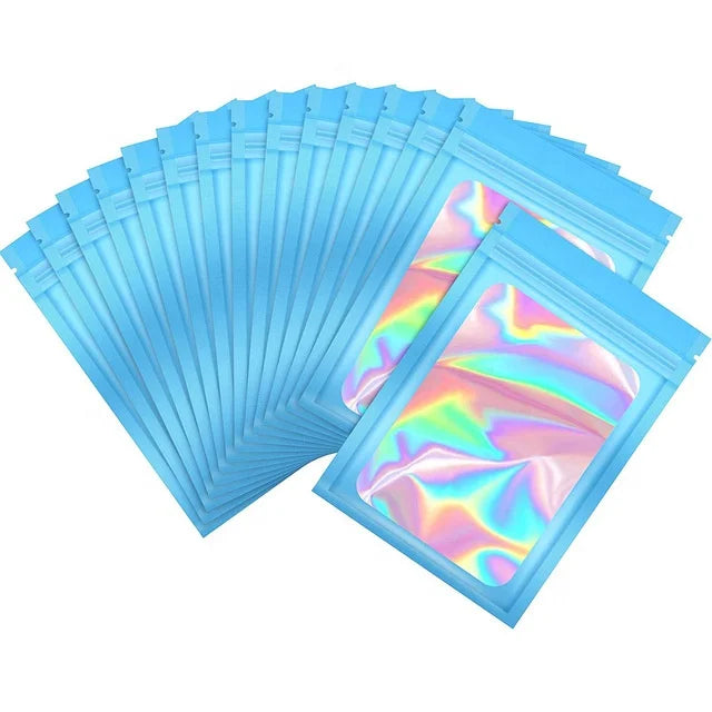 Wholesale Custom Logo Black Mylar Holographic Makeup Bags Clear Plastic Resealable Foil Packaging for Jewelry Pouches