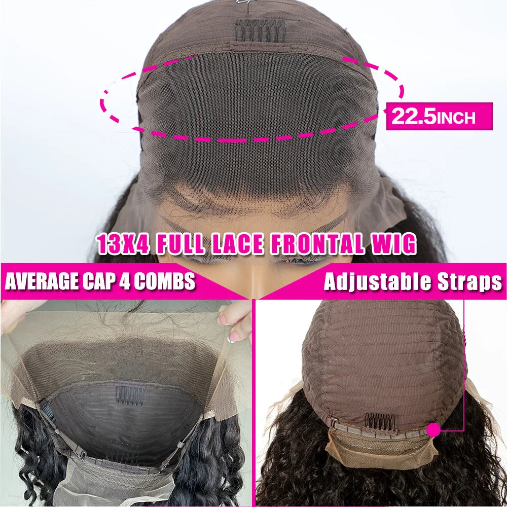 180% Density13x4 Top swiss Lace Water Wave Bob Frontal Real Human Hair Wig Lace Front Wigs Transparent Deep Kinky