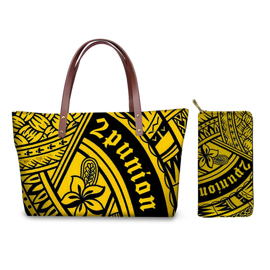 Traditional Tribal Polynesian Print Satchel Handbag Set Young Girls Hand Bags and Purses for Women Luxury Custom Purse with Logo