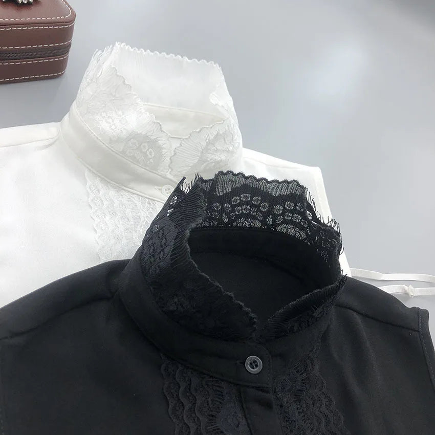 Fashion Detachable White Polyester Fake Collar Lace Decoration Floral Ruffled Stand Collar Water Soluble Women Accessory