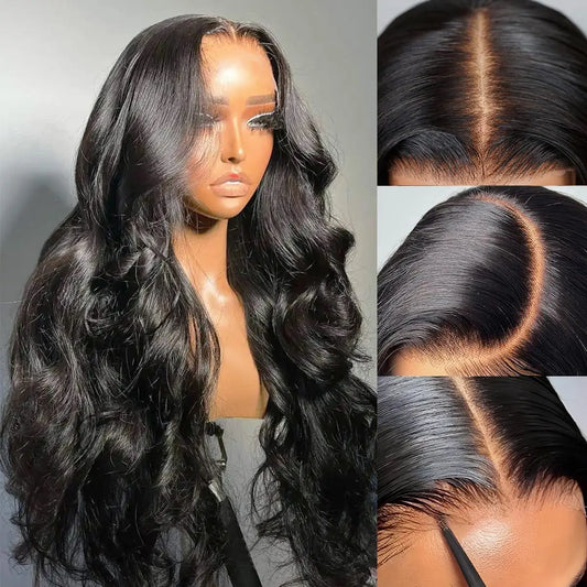 Ready to Ship 100% Natural Human Hair Wigs Wear and Go Long Glueless Human Hair Wigs Lace Front Closure 6x4 Wig for Black Woman