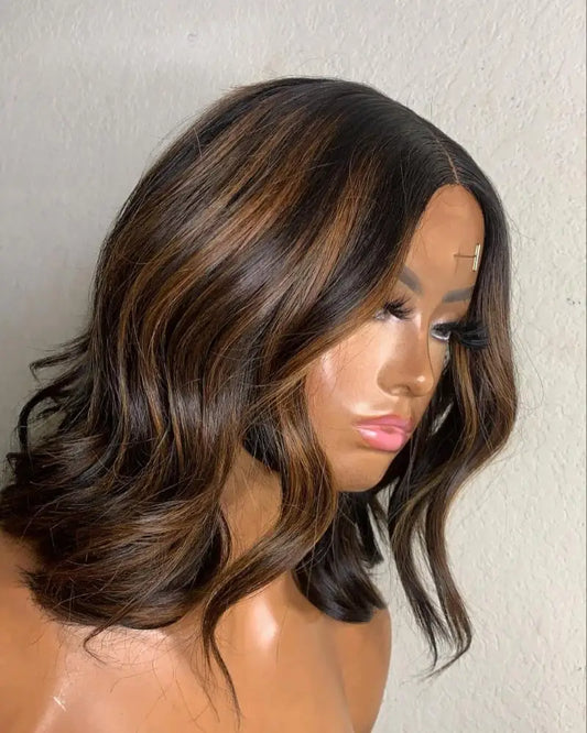 Highlight Blonde Color13X4 Lace Frontal Human Hair Wig Glueless Bob Weave Wigs Short Bob Lace Front Wig for Women