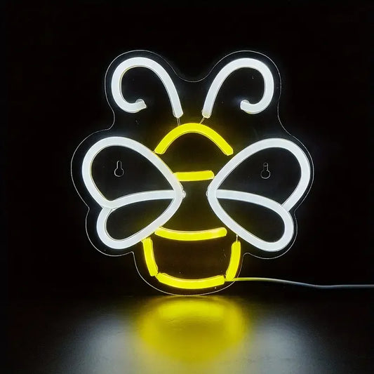 LED Neon Bee Sign USB Powered Non-Wireless Neon Art On-Cord Switch Plastic Wall Hanging Multipurpose Decoration Kids Room
