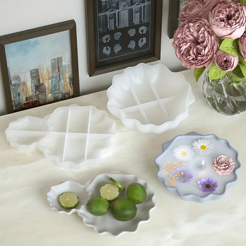 1pc Shell Tray Resin Silicone Mold Heat Resistant Non-Toxic Lace Shell Shaped for DIY Storage Trays/Candle Cups/Flower Pots