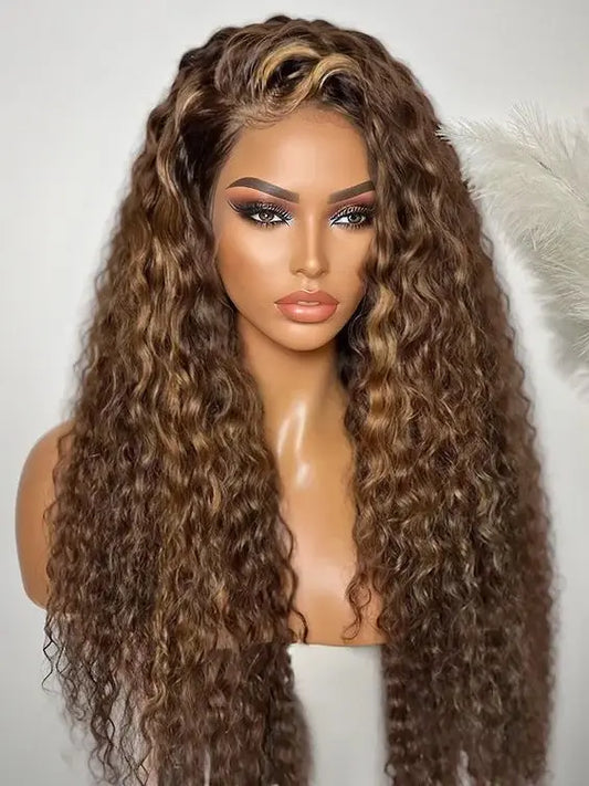 13x6 Highlight Wig Human Hair Deep Wave HD Lace Front Human Hair Wig P4/27 Ombre Brown Blonde Lace Front Wigs for Black Women