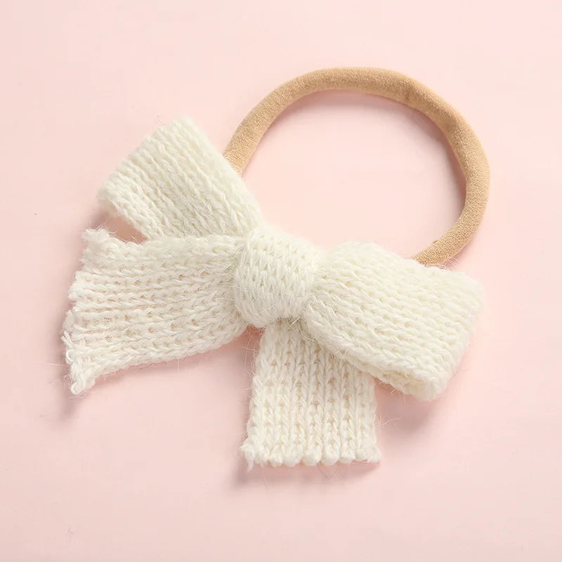 Cute Baby Hair Elastic Ties Bows with Knitted Wool Bow Rubber Band Ponytail Ties Headband for Infants Toddlers Girls Kids