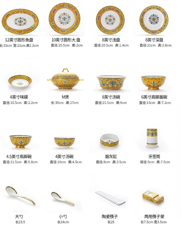 Top-quality Enamel Painting Craftsmanship 40-piece Ceramic Tableware Set an Exquisite Gift Set of Tableware Family Tableware Set