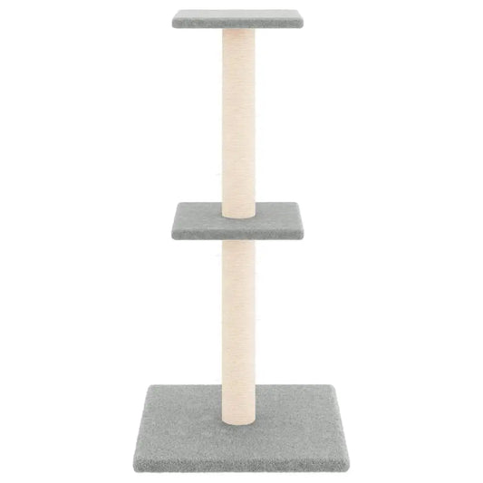 W2B VidaXL Light Grey Engineered Wood Cat Tree Tower Modern Style Medium Cat Scratching House with Plush Sisal Packed in Carton