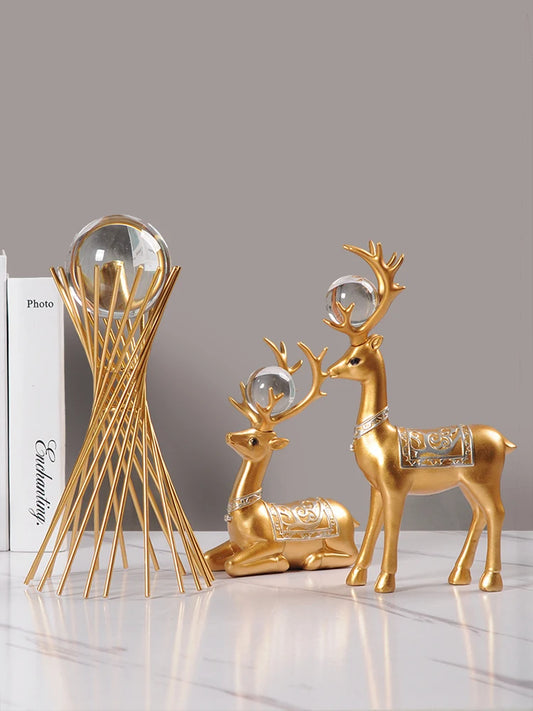 Modern Nordic Folk Art Resin Deer Sculpture Ornament Customized Souvenir Washable Light Luxury Holiday Home Decor Living Room TV