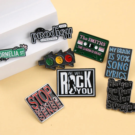 Shmik Funny Rock and Roll Band Enamel Pin Punk Letters Badge Album Collection Jewelry Gift for Music Fans