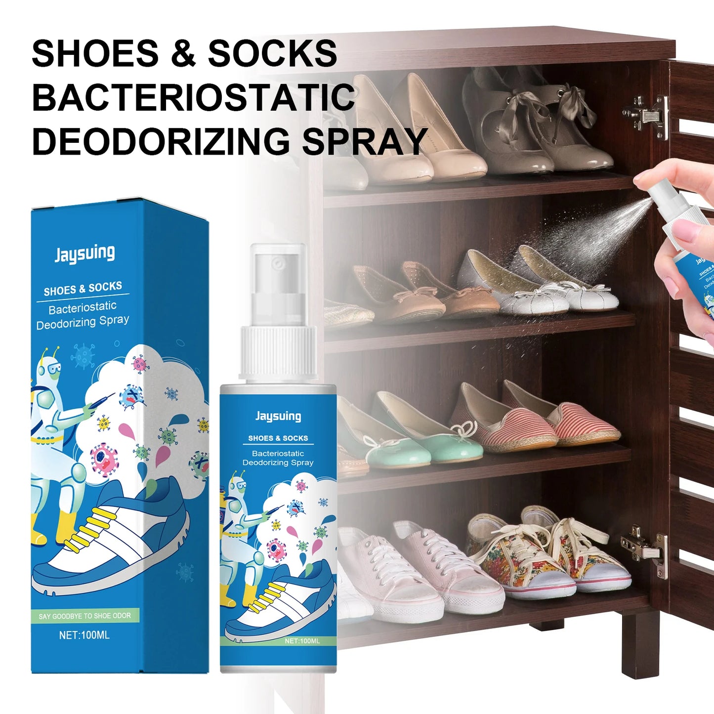 Jaysuing Shoes Socks Deodorant Spray Effective Eliminating Foot Odors Keeps Sneakers Fresh Cool Fragrant Shoe Cabinet Freshener
