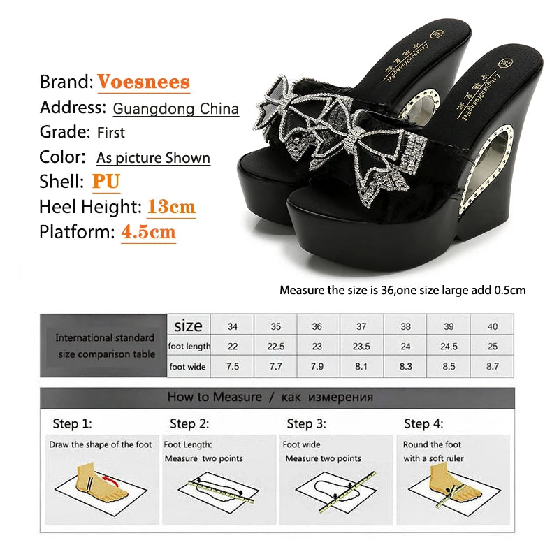Voesnees Ladies Slippers Sexy Comfortable Wild Wedge Outdoor Sandals Summer Women's Shoes Thick Bottom Rhinestone Bow Slide