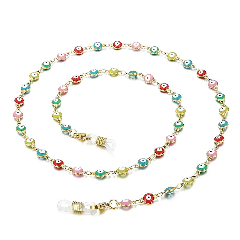 Trendy 18K Gold Plated Enamel Eye Beads Chain Necklace Accessories for Diy