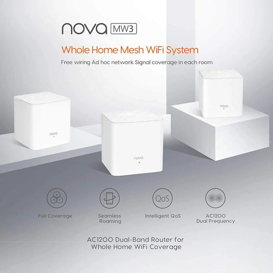 Tenda Nova Mesh WiFi System (MW3)-Up to 3500 sq.ft. Whole Home Coverage WiFi Router and Extender Replacement AC1200 Mesh Router