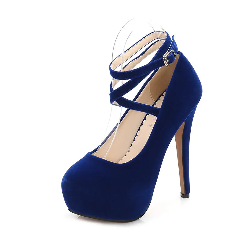 14cm Thin Heels Shallow Fashion Models Platform Pumps Bride Elegant Round Toe Party Full Dress Sexy Exotic Cross Dressing Flock