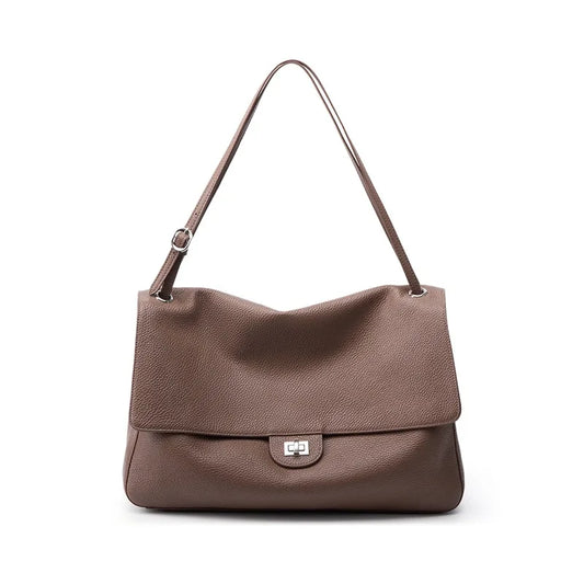 New Trending Top Grain Cowhide Leather Women's Maxi Flap Totes Shoulder Bags Ladies Crossbody Bags Fashion Classic Messenger Bag