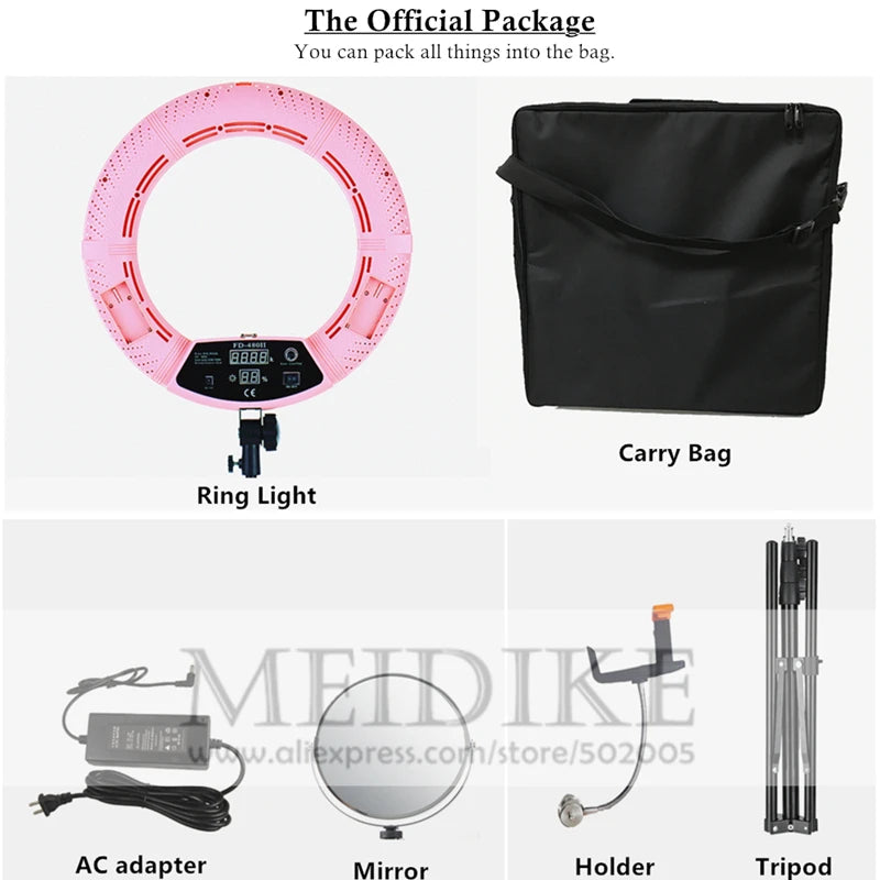 LED Ring lamp FD-480II Beauty Studio LED Ring Light LED lamp Bio-color Video Makeup Lighting + stand (2M)+ bag Photography light