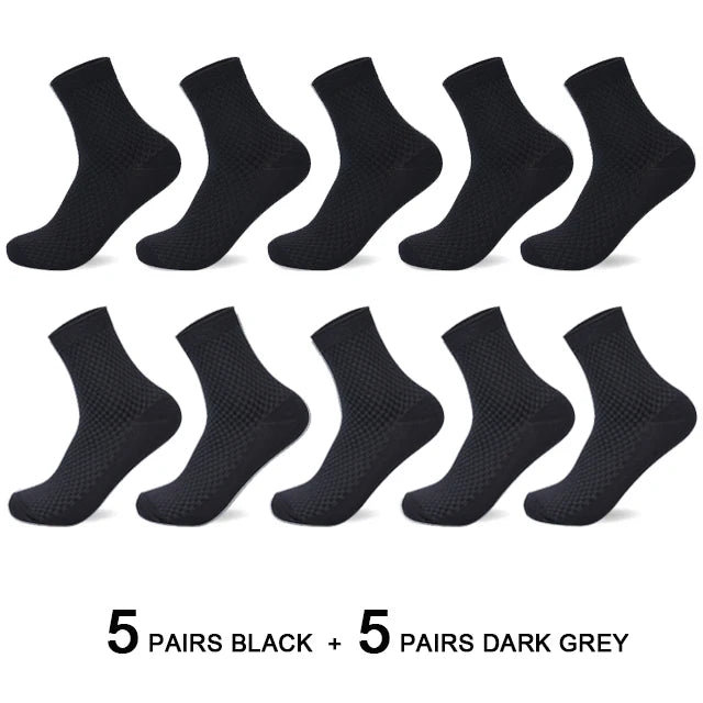 10 Pairs/Lot Men's Bamboo Fiber Socks 2025 New Compression Autumn Long Black Business Casual Man Dress Sock Gift Plus Size 42-45