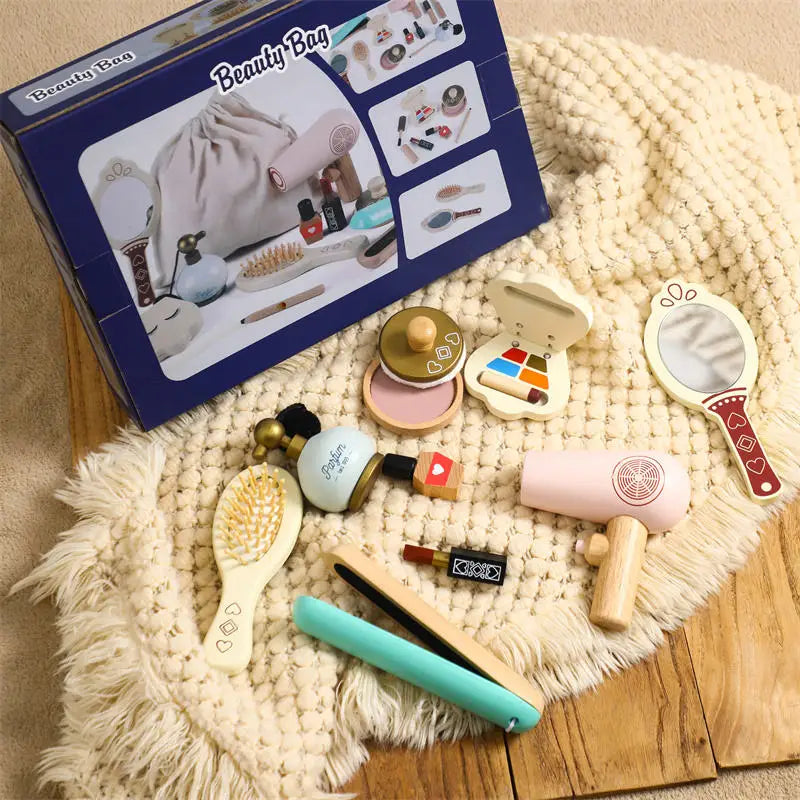 Wooden Makeup Toy Set for Kids 2 to 4 Years Play House Pretend Play Educational Boxed Gift Idea