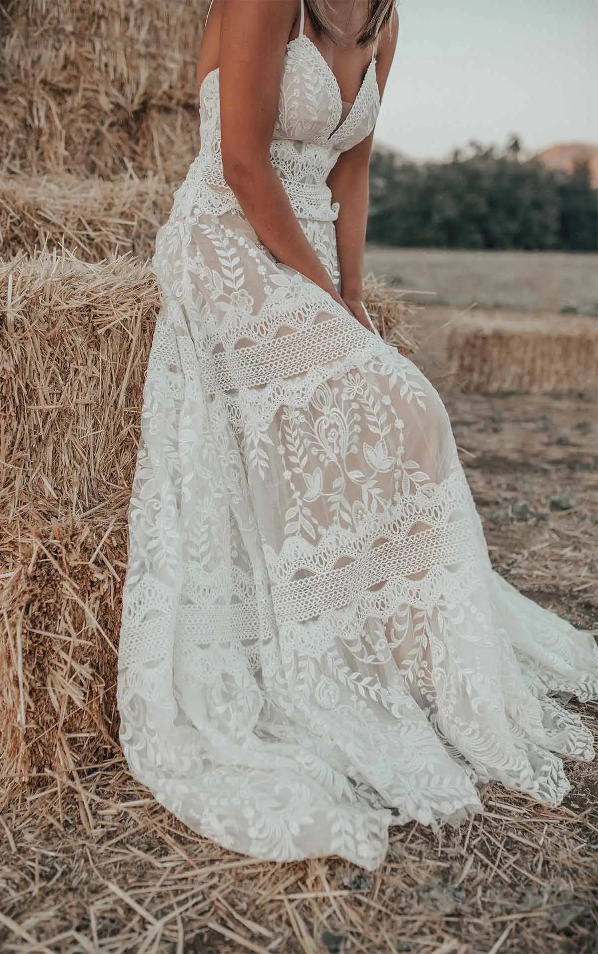11866#Garden Sleeveless V Neck Boho Wedding Dress With Open Back Beach A-Line Lace Wedding Dress Wedding Bridal Gown