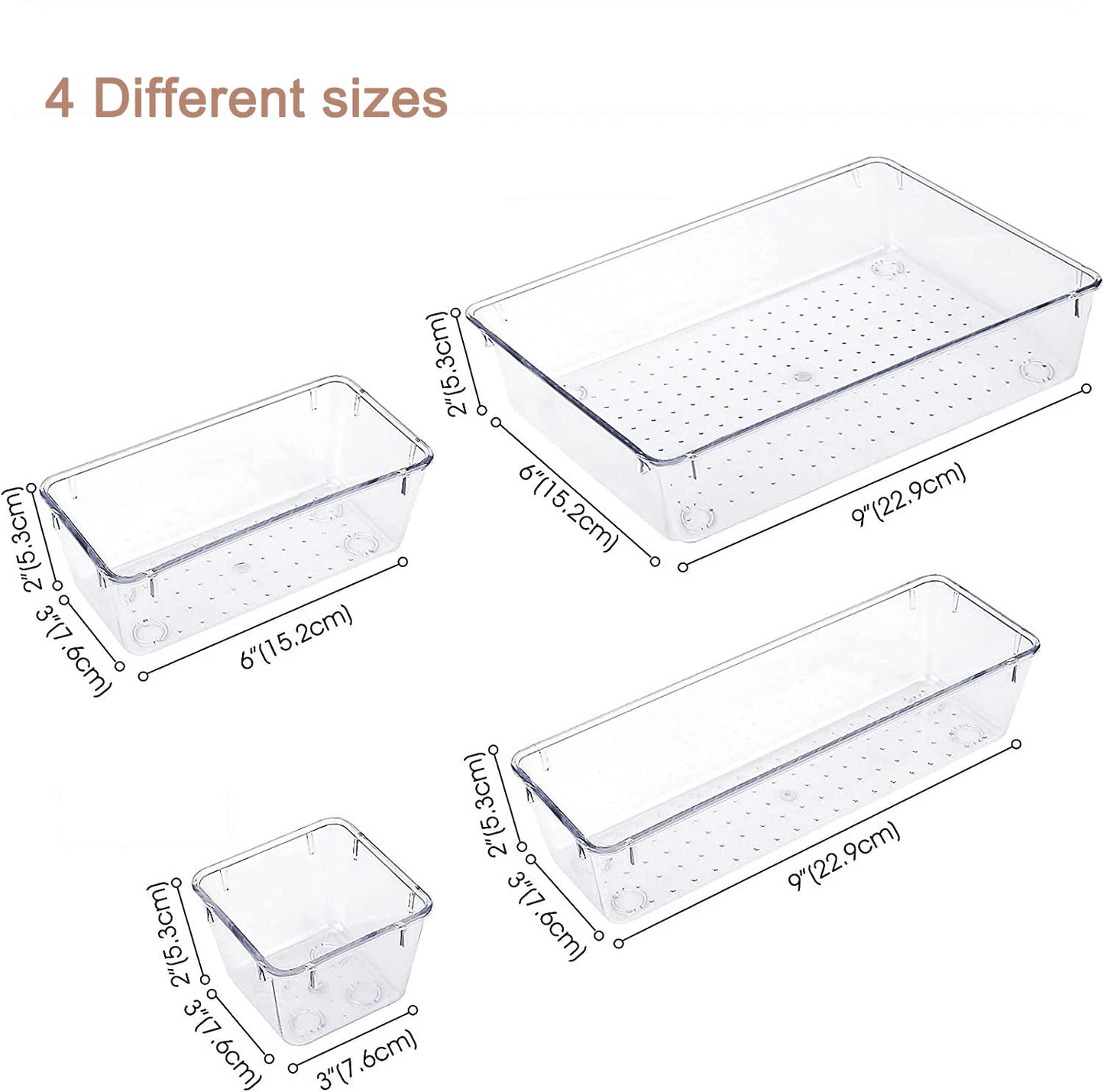 Hot Selling 4 Different Sizes Stackable Clear PET Kitchen Accessories Plastic clear Drawer Organizer Set for Cosmetics Jewelry