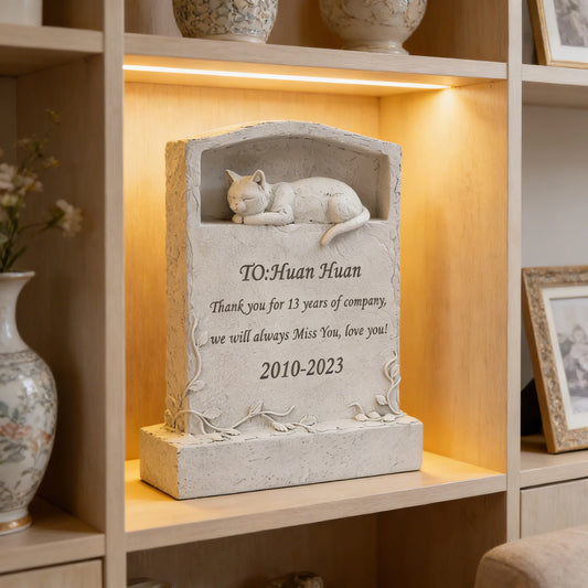 Gentle Resin Cat Memorial Marker - Weatherproof, Vine-Detailed Design,Perfect for Outdoor Decor & Sentimental Pet Grave Ornament