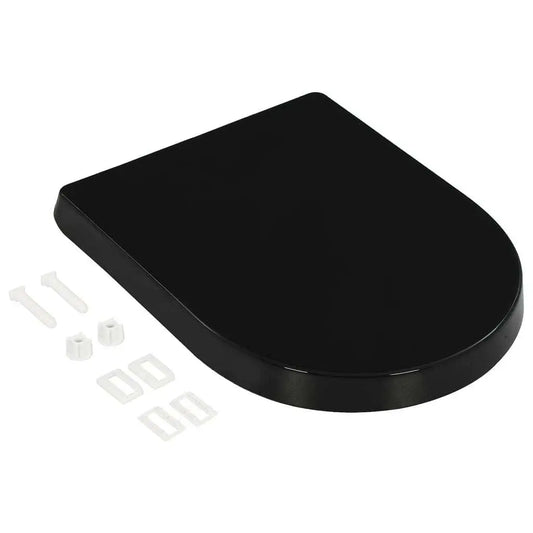 W2B VidaXL Quick-Release Elongated Toilet Seat Cover Soft-Close Design with UF Plastic Black for Bathroom