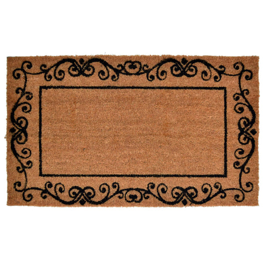 HMS 18\" X 30\" Brown and Black Coir Scrollwork Outdoor Door Mat Interior Accessories