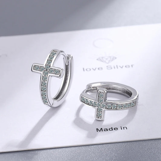 Fanqieliu Stamp 925 Silver Needle CZ Zircon Cross Hoop Earrings For Woman New Jewelry Girl Gift Trendy FQL21473