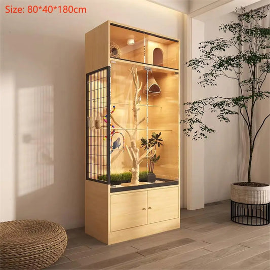 Factory Hot Sale Displaying Tempered Glass Wood Cabinet Parrot Pigeon Nest Box Bird Villa House Luxury Large Breeding Bird Cage