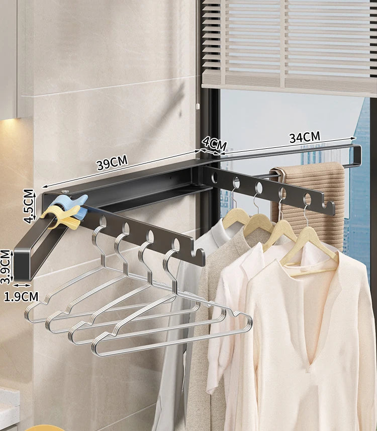 Wall Mounted Collapsible Folding Towel Drying Rack Retractable Clothes Hangers Balcony Laundry Airer Foldable Clothes Dryer