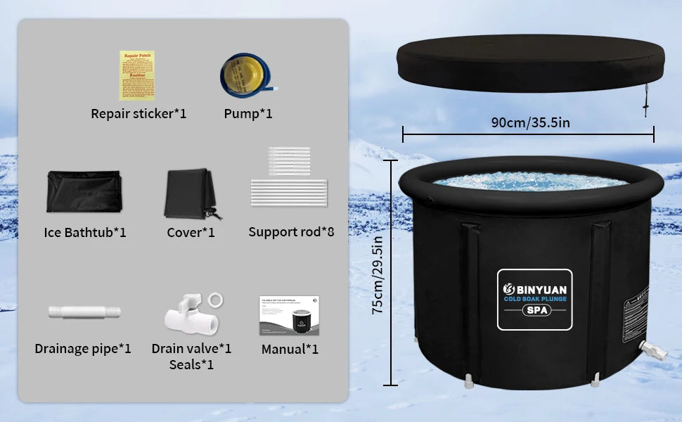 90cm Large Inflatable Ice Bath Tub With 5 Layer Insulation for Cold Plunge Recovery Premium Portable Bathtub